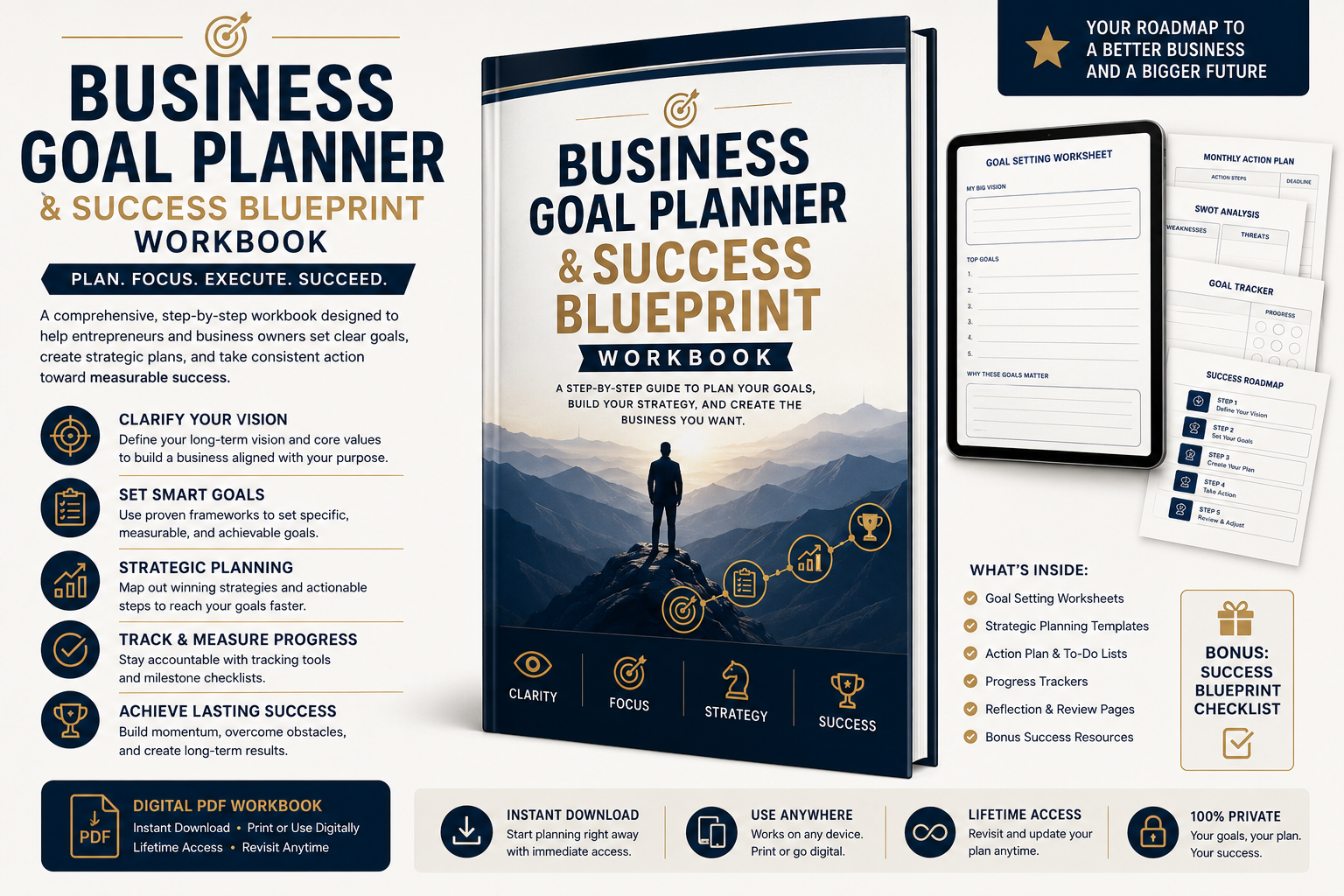 Business Goal Planner & Success Blueprint Workbook (Digital PDF)