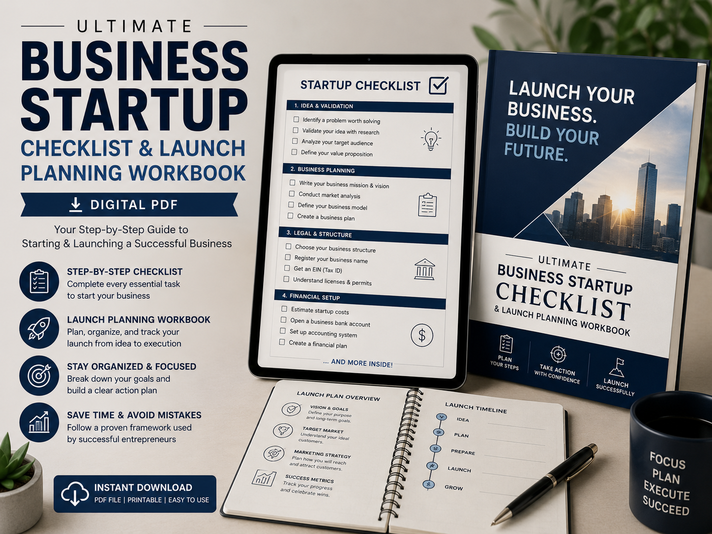 Ultimate Business Startup Checklist & Launch Planning Workbook (Digital PDF)